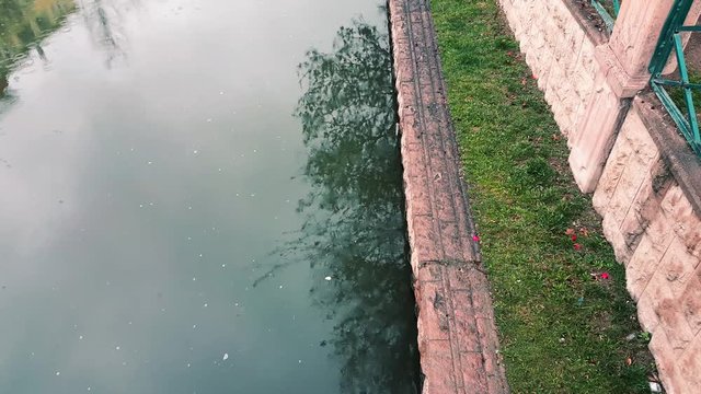 View of Porsuk River from above on a rainy spring day, Eskisehir 
