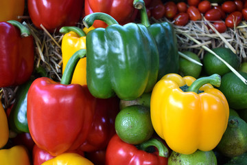colorful bell peppers at the market