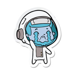 sticker of a cartoon crying astronaut