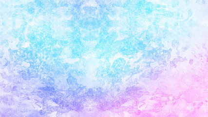 Obraz premium Frost textured pastel light blue, purple and pink shades watercolor background. Grunge aquarelle paint paper canvas for design, vintage card, template. Multicolor gradient handmade illustration