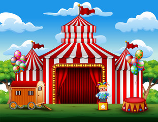 Big top circus tents white and red background