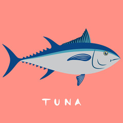 Tuna fish isolated on pink background vector illustration
