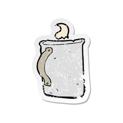 retro distressed sticker of a cartoon old tin coffee mug