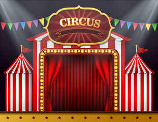 The circus entrance with a red curtain closed © dreamblack46