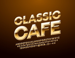 Vector chic Sign Classic Cafe. Elegant glossy Font. Luxury Alphabet Letters, Numbers and Symbols.