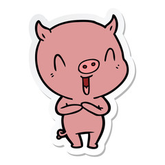 Obraz na płótnie Canvas sticker of a happy cartoon pig