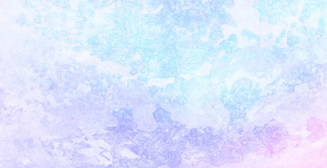 Frost textured pastel light blue, purple and pink shades watercolor background. Grunge aquarelle paint paper canvas for design, vintage card, template. Multicolor gradient handmade illustration