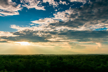 colorful dramatic sky with cloud at sunset.