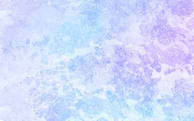 Frost textured pastel light blue, purple and pink shades watercolor background. Grunge aquarelle paint paper canvas for design, vintage card, template. Multicolor gradient handmade illustration