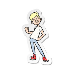 retro distressed sticker of a cartoon celebrating man
