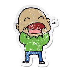 distressed sticker of a cartoon shouting bald man