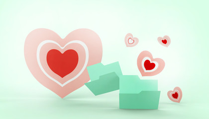 Valentine Day, love and heart shape on Pastel Green Background - 3d rendering
