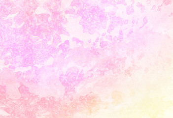 Grunge paint light pink watercolour background on white paper texture. Abstract soft magenta shades aquarelle illustration. Watercolor canvas for creative design, vintage cards, retro templates.