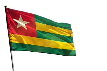 Fluttering Togo flag on clear white background isolated.