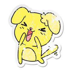 distressed sticker cartoon of cute kawaii dog
