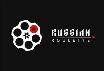 Revolver cylinder icon with one bullet. Russian roulette old game vector illustration. Handgun cartridge vector logo
