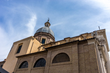 Italy, Rome, Roman Forum, a large stone building with a clock tower