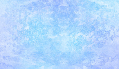 Ice and frost texture light sky blue shades watercolor background. Grunge aquarelle paint paper textured canvas for vintage design, retro card template. Turquoise gradient color handmade illustration