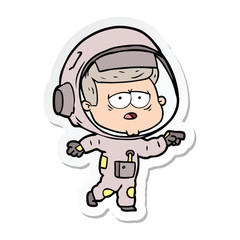 sticker of a cartoon tired astronaut