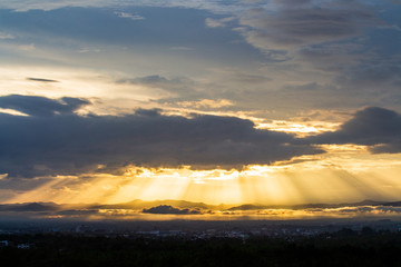 colorful dramatic sky with cloud at sunset.