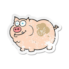 retro distressed sticker of a cartoon pig