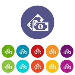 Bank note icons color set vector for any web design on white background