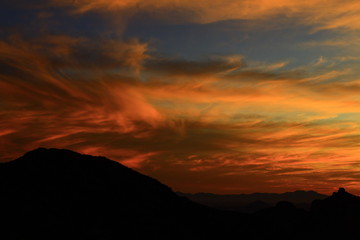 A Dusky sunset in the Coronado National Forest, Thimble Peak, near Tucson Arizona, Arizona trail hiking. 