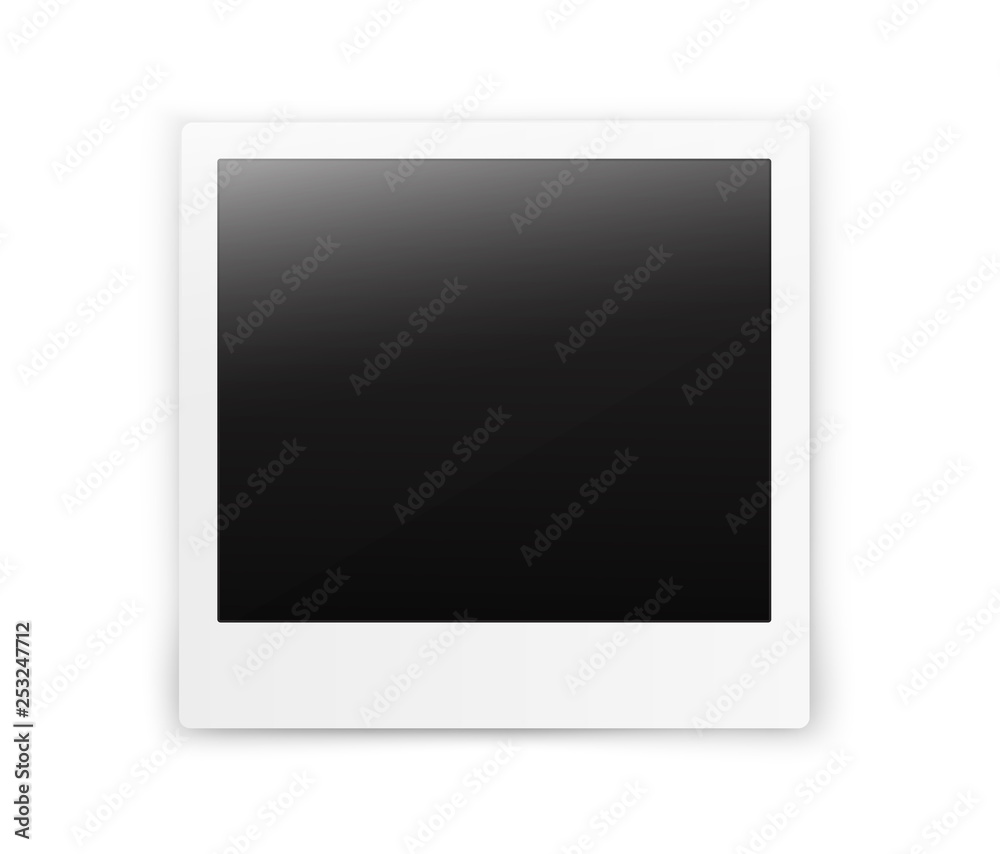 Poster Retro realistic vertical blank instant photo frame on a table. Layered vector illustration polaroid photo imitation