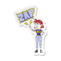 retro distressed sticker of a cartoon alien rock fan girl