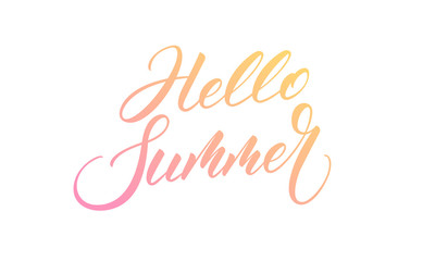 Hello Summer. Summer lettering calligraphy overlay design. Modern colorful Summer label.
