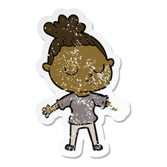 distressed sticker of a cartoon calm woman