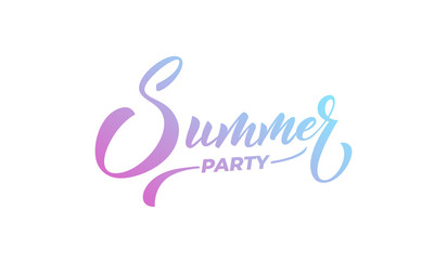 Summer Party. Summer lettering calligraphy overlay design. Modern colorful Summer label.