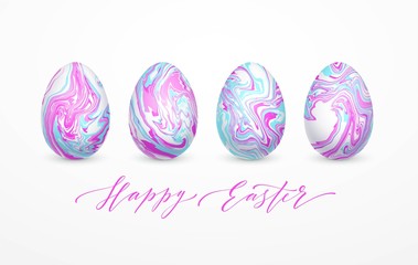 Set of pastel colors marbled easter eggs. Vector illustration