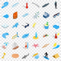 Fototapeta na wymiar Summer beach icons set. Isometric style of 36 Summer beach vector icons for web for any design