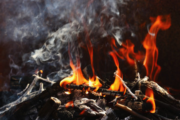 Fire on the grill at a picnic