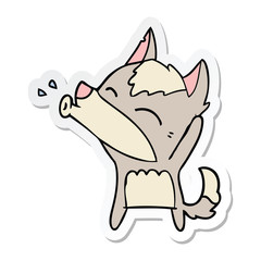 sticker of a howling wolf cartoon