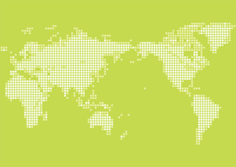 緑色の背景と白い四角いドット世界地図