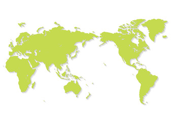 白色の背景と緑色の世界地図