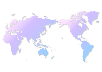 白色の背景と薄いピンクと青色の世界地図