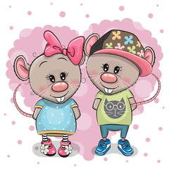 Two Cartoon Rats on a heart background