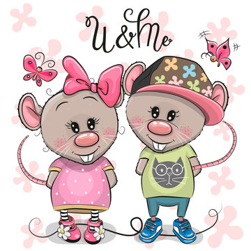 Two Cartoon Rats on a flowers background