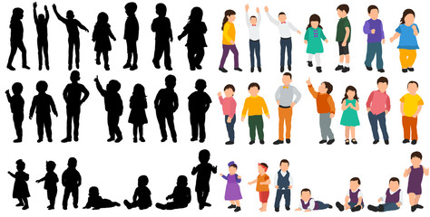 vector isolated children silhouettes set