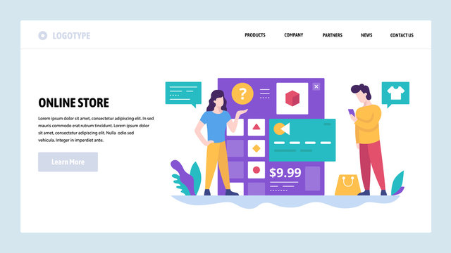 Vector web site design template. Online store and internet shopping. Secure internet payment by credit card. Landing page concepts for website and mobile development. Modern flat illustration.