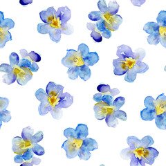 Obraz premium Seamless pattern of beautiful blue flowers, watercolor illustration.