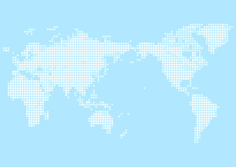 Fototapeta na wymiar 水色の背景と白い丸いドット世界地図