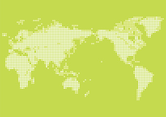 Fototapeta na wymiar 緑色の背景と白い四角いドット世界地図