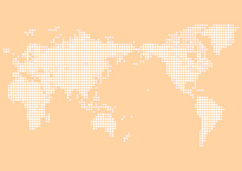 Fototapeta na wymiar オレンジ色の背景と白い四角いドット世界地図