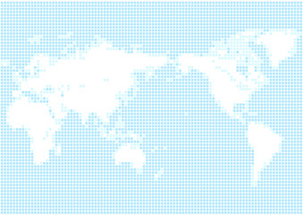 Fototapeta na wymiar 水色の背景と白い丸いドット世界地図