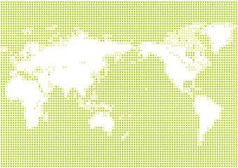 Fototapeta na wymiar 緑色の背景と白い丸いドット世界地図