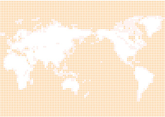 Fototapeta na wymiar オレンジ色の背景と白い丸いドット世界地図